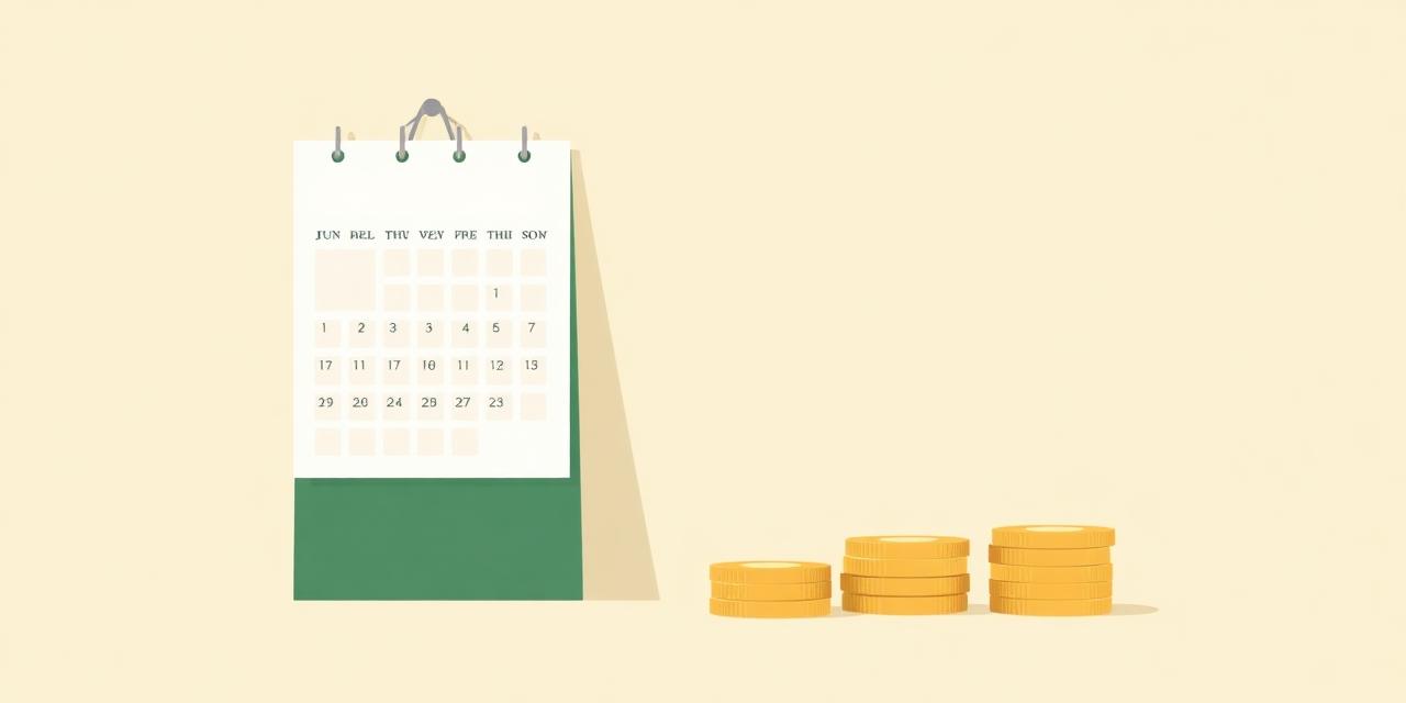 Wall calendar page next to a stack of coins